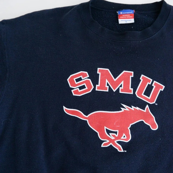 VTG Champion SMU Southern Methodist University Navy Boxy Fit Crew Neck Sweater L - Picture 10 of 11